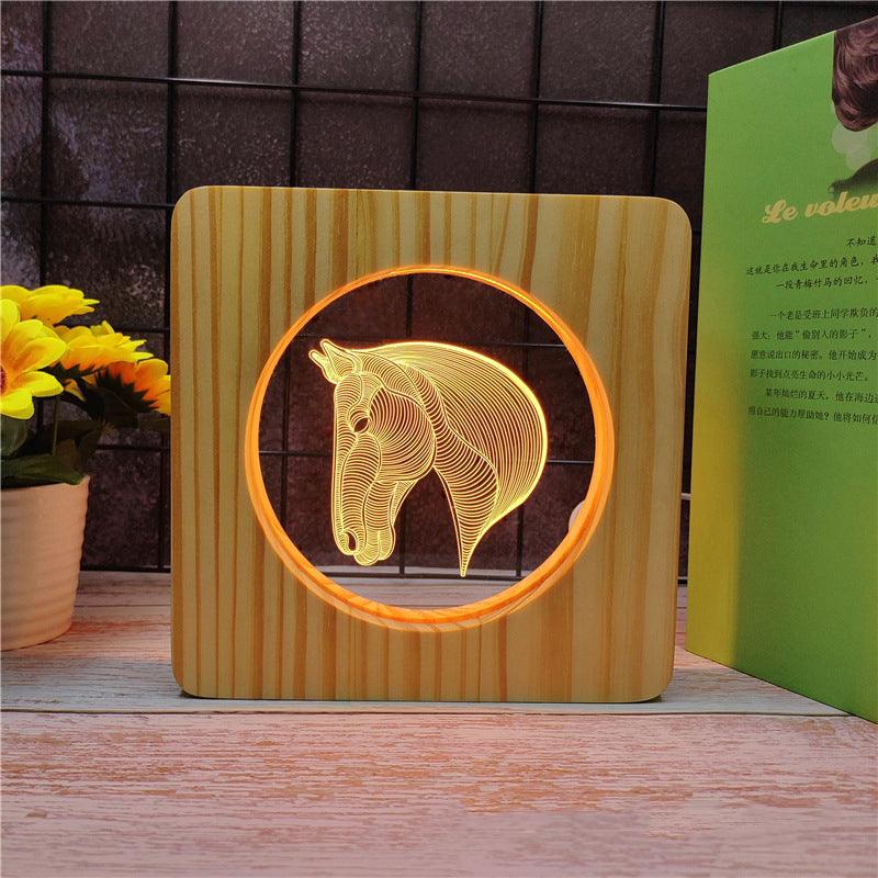 Horse Head Wood Frame 3D Optical Illusion Lamp-3D Optical Lamp