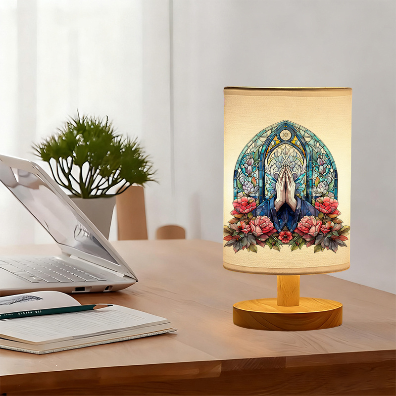Modern USB-Powered Linen Table Lamp with Elegant Floral 