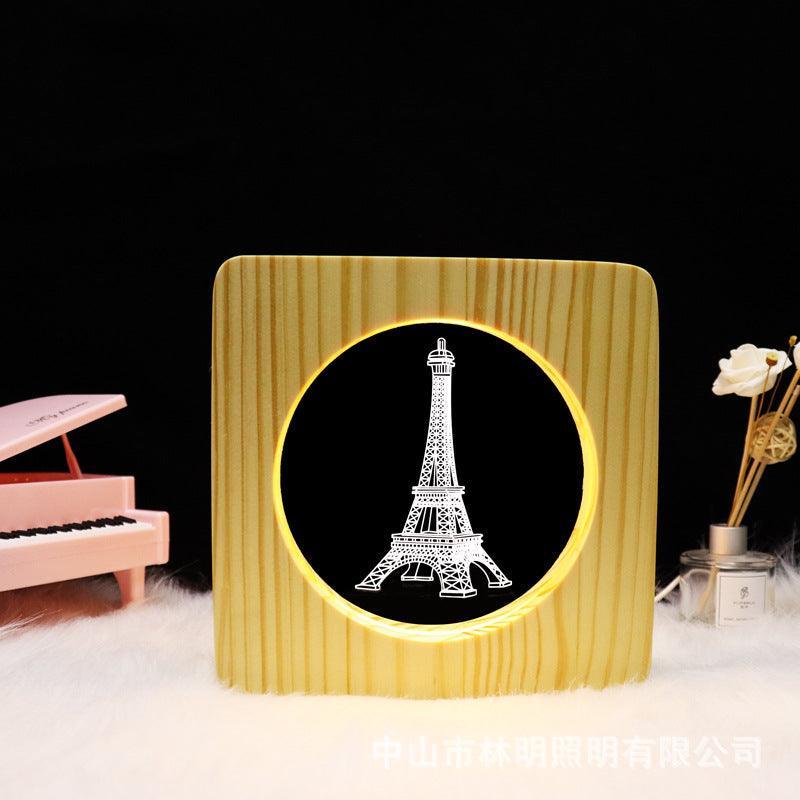 Eiffel Tower Wood Frame 3D Optical Illusion Lamp - 3D Optical Lamp