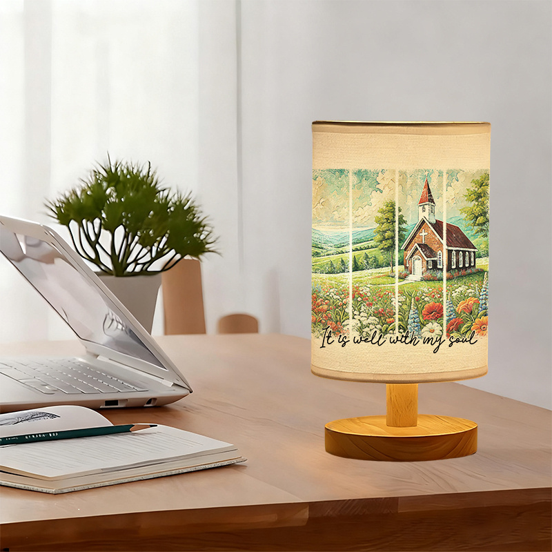 USB-Powered Linen Table Lamp with Rustic Farmhouse Design