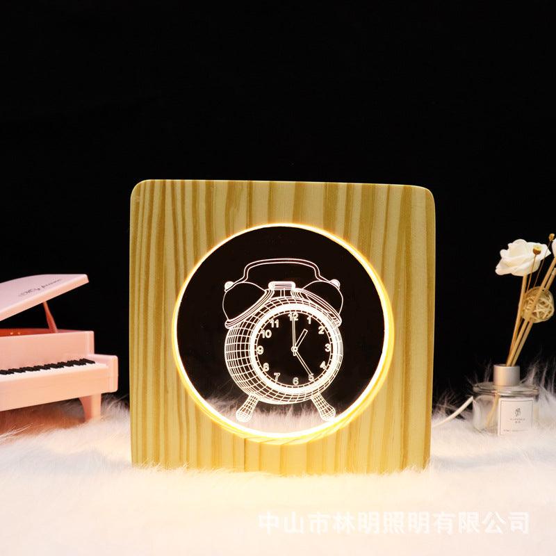 Alarm Clock Wood Frame 3D Optical Illusion Lamp-3D Optical Lamp