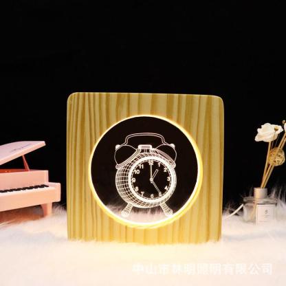 Alarm Clock Wood Frame 3D Optical Illusion Lamp - 3D Optical Lamp