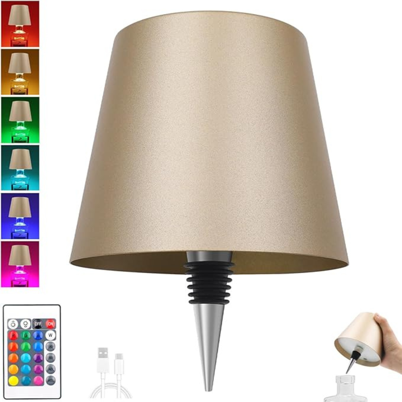Wireless Bottle Lamp Metal Wine Bottle Light With 3 Color Light Dimming
