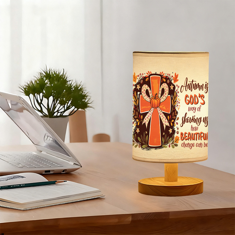 Modern USB Powered Linen Table Lamp with Elegant and Brown Patterned Shade