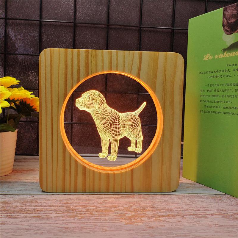 Puppy Dog Wood Frame 3D Optical Illusion Lamp - 3D Optical Lamp