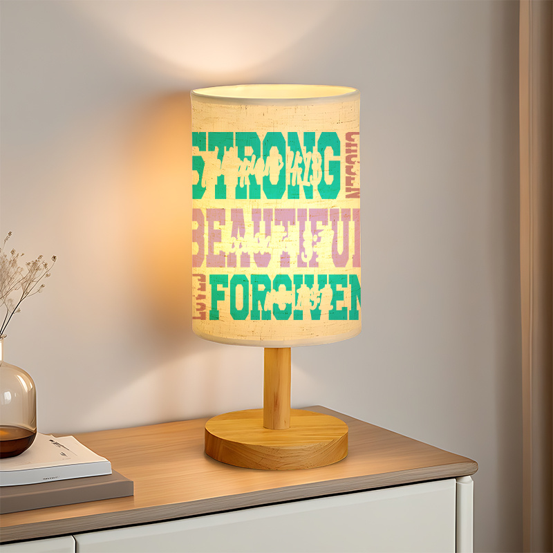 USB-Powered Linen Table Lamp with Inspirational "Strong Beautiful" Quote