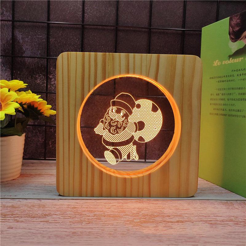 Jolly Santa Wood Frame 3D Optical Illusion Lamp-3D Optical Lamp