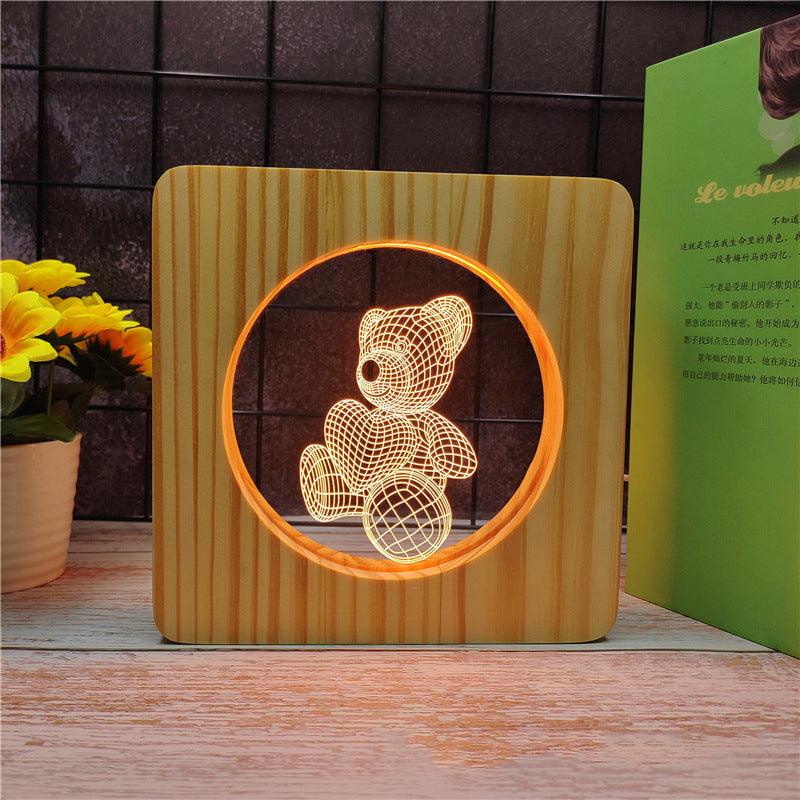 Teddy Bear Wood Frame 3D Optical Illusion Lamp - 3D Optical Lamp