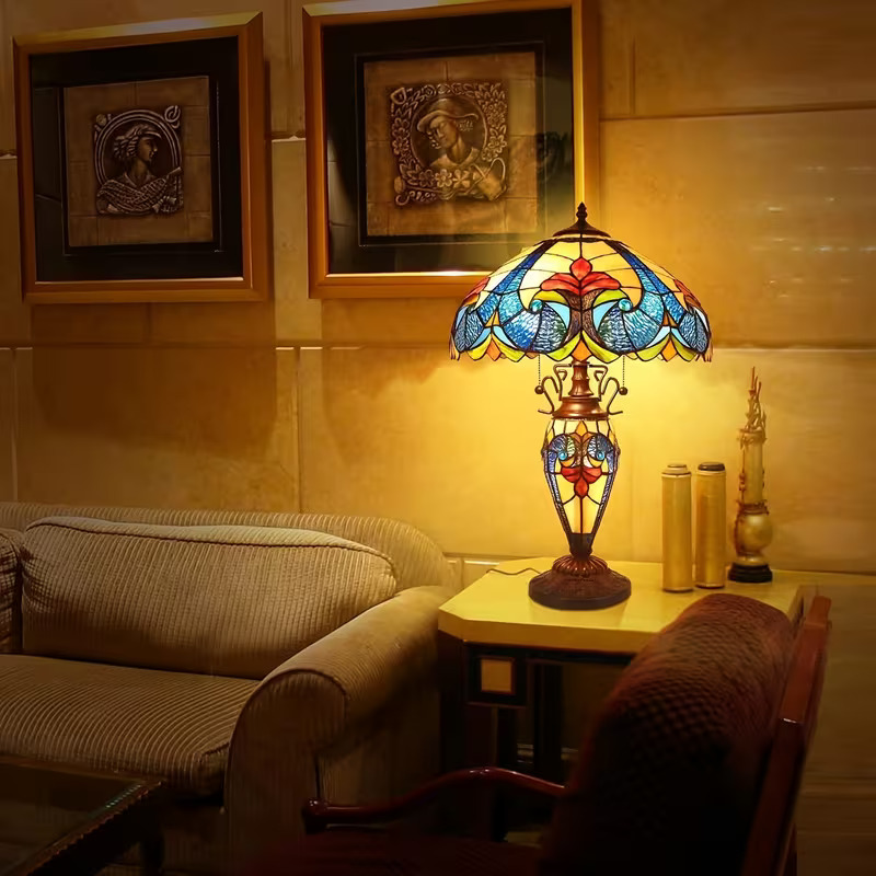 Tiffany Floral Stained Glass Table Lamp