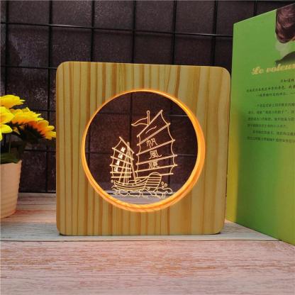 Ship Wood Frame 3D Optical Illusion Lamp - 3D Optical Lamp