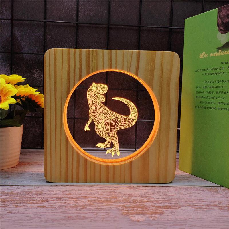T Rex Wood Frame 3D Optical Illusion Lamp - 3D Optical Lamp