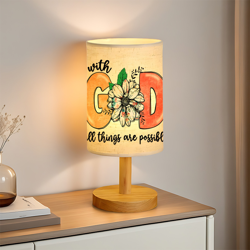 Modern USB-Powered Linen Lamp with Floral & "All Things Are Possible" Design