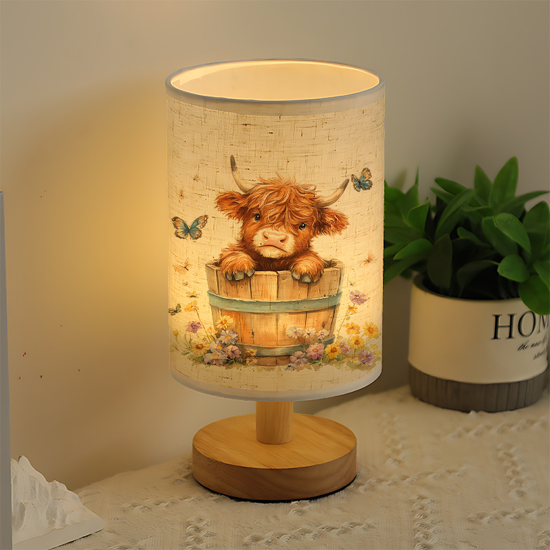 Cow Printed USB Powered Linen Lamp