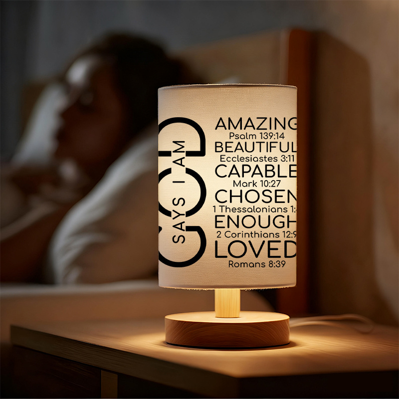 USB Powered Linen Table Lamp With Inspirational Bible Verse Lighting 