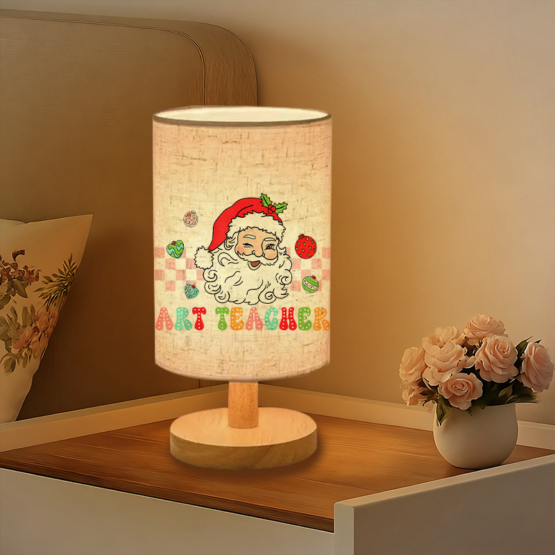 Modern USB Powered Linen Table Lamp with Art Teacher Design and School Themed Patterns