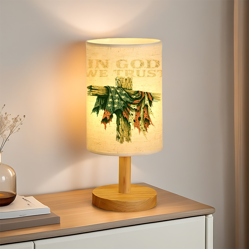 USB Powered Linen Table Lamp With Elegant Leaf Pattern