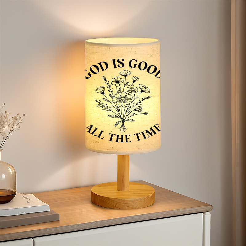 USB Powered Linen Table Lamp With Floral Pattern