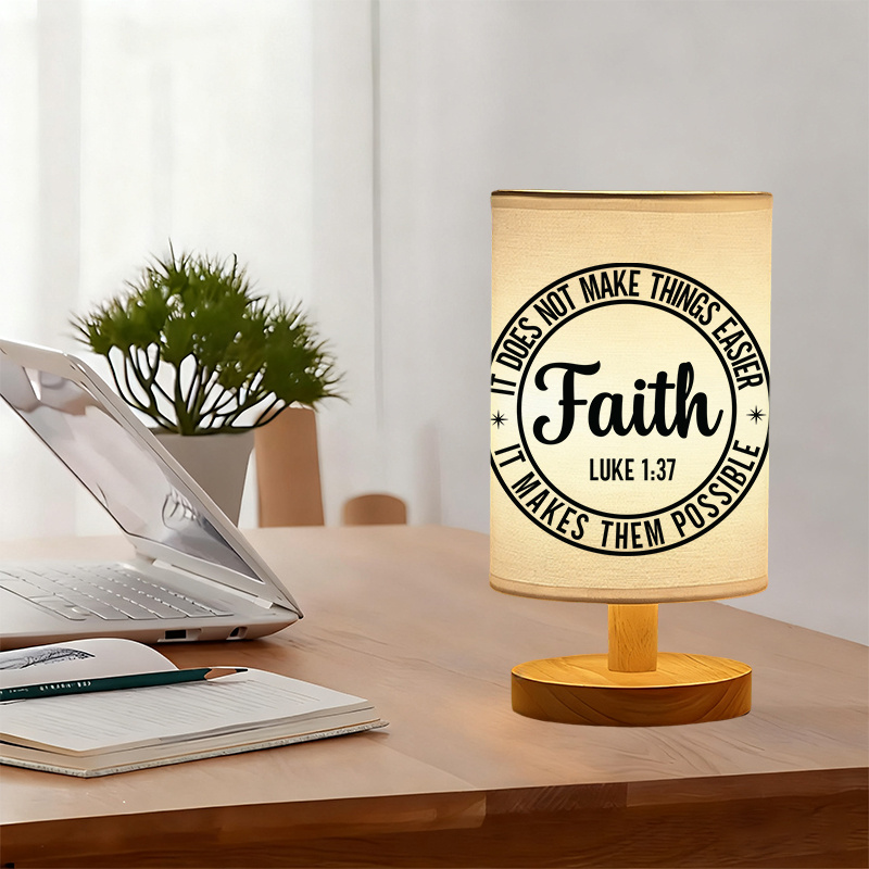 Modern USB-Powered Linen Table Lamp with Inspirational Bible Verse Design