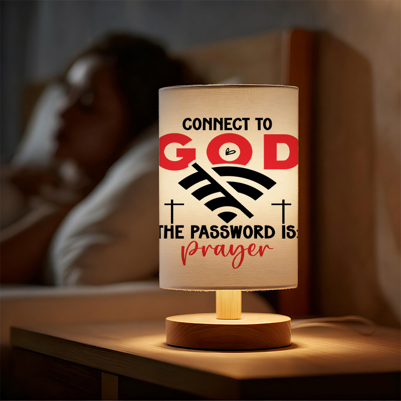 Modern USB Powered Linen Table Lamp with Prayer Themed Design and Inspirational Message