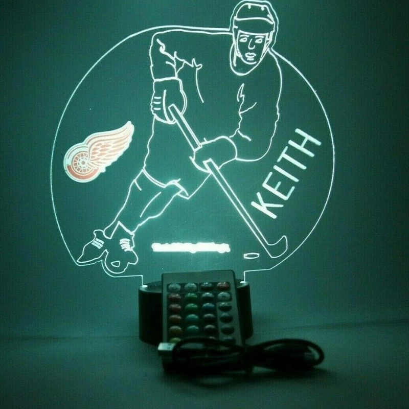 Personalized Detroit Red Wings NHL Hockey Player Sports Light Up Lamp