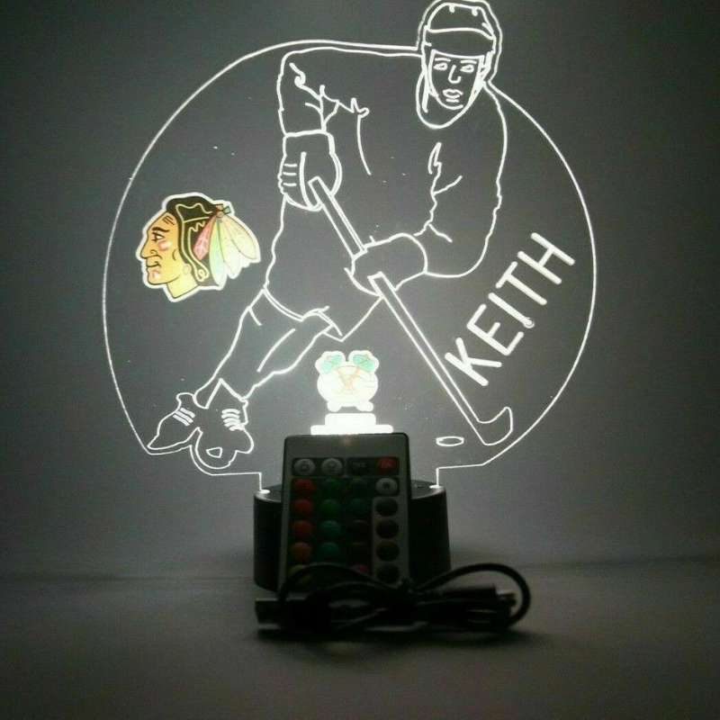 Personalized Chicago Blackhawks NHL Hockey Player Sports Light Up Lamp 