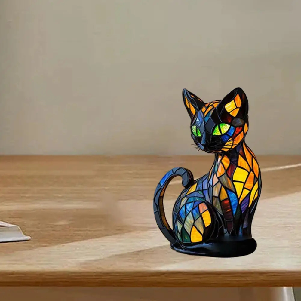 Stained Glass Cat Figurine Lamp