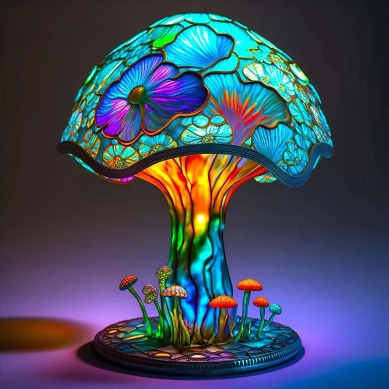 Floral Mushroom Glass Accent Lamp