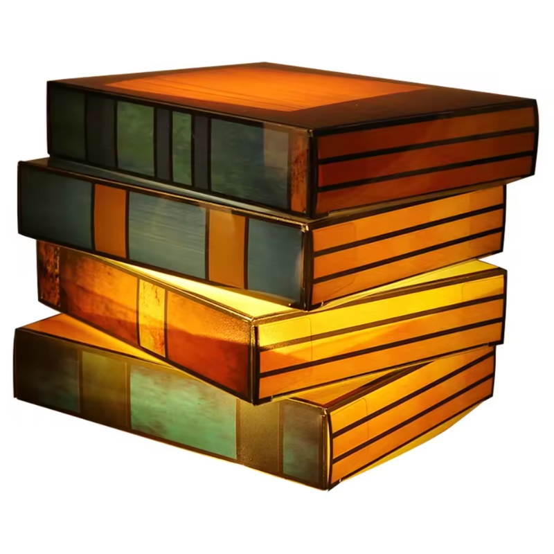 Vintage Stacked Books Lamp Decorative Handicraft Stacked Books Light Stained Glass Table Reading Light Nightstand Desk Lamps