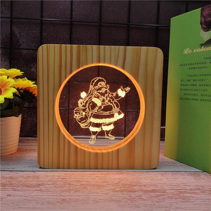 Santa Clause Wood Frame 3D Optical Illusion Lamp - 3D Optical Lamp