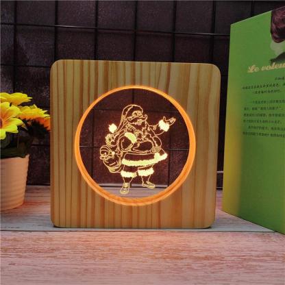 Santa Clause Wood Frame 3D Optical Illusion Lamp - 3D Optical Lamp