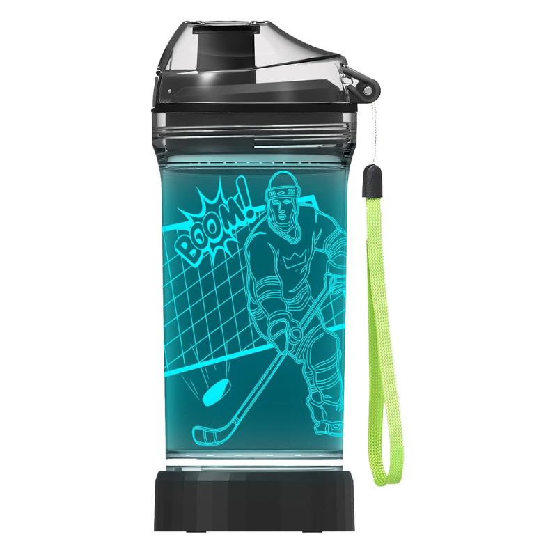 3D Glowing Ice Hockey LED Water Bottle – Rechargeable Leak-Proof-3D Optical Lamp
