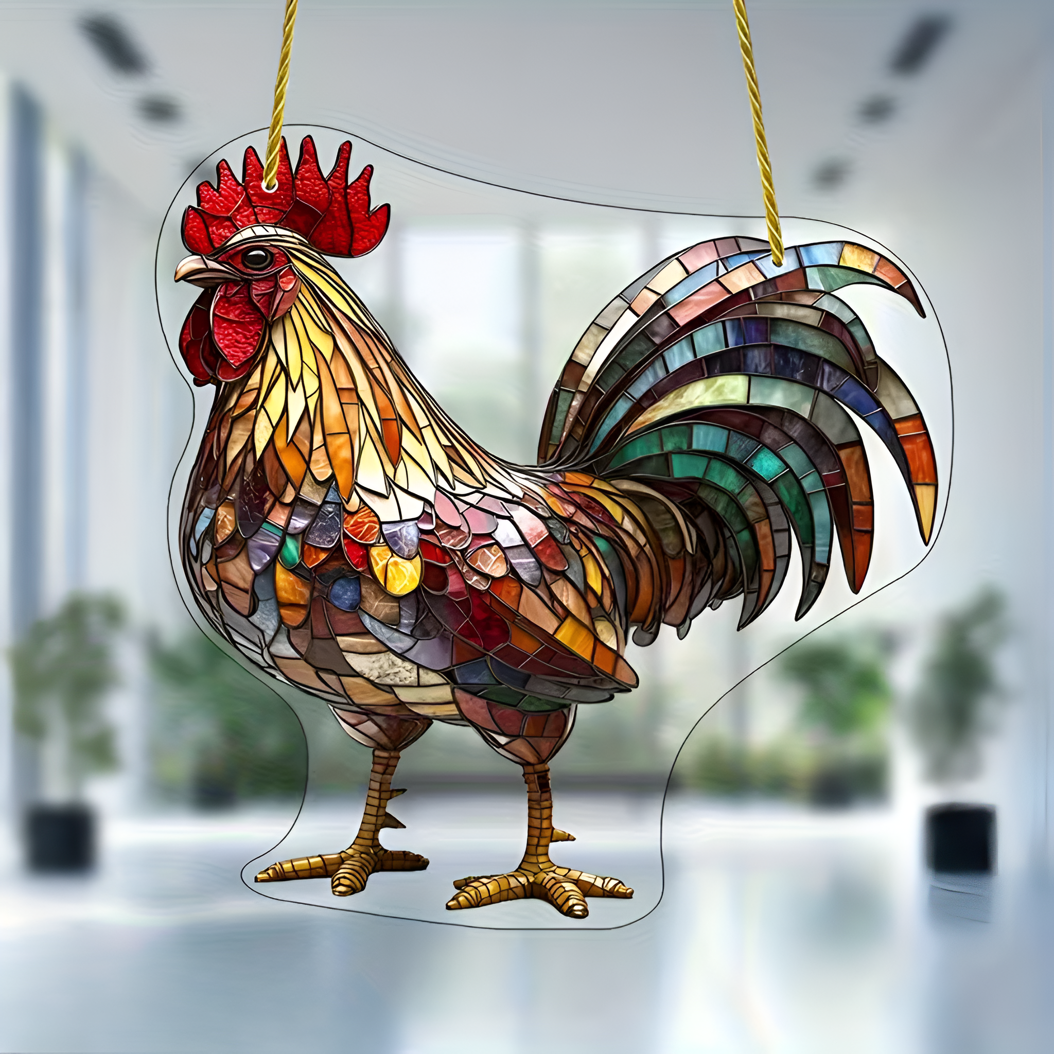 2D Flat Acrylic Rooster Design Hanging Lamp