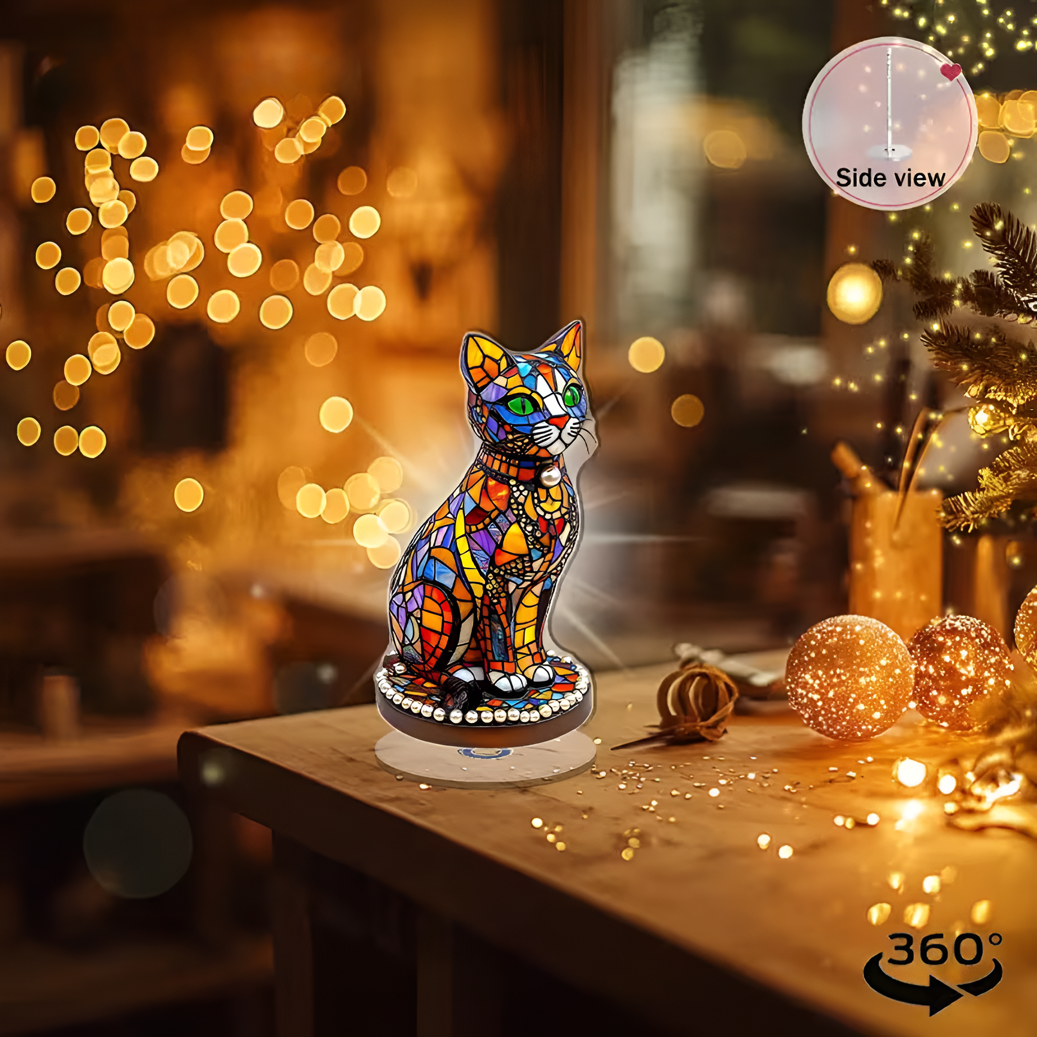 2D Flat Rotating Acrylic Cat Design Table Lamp