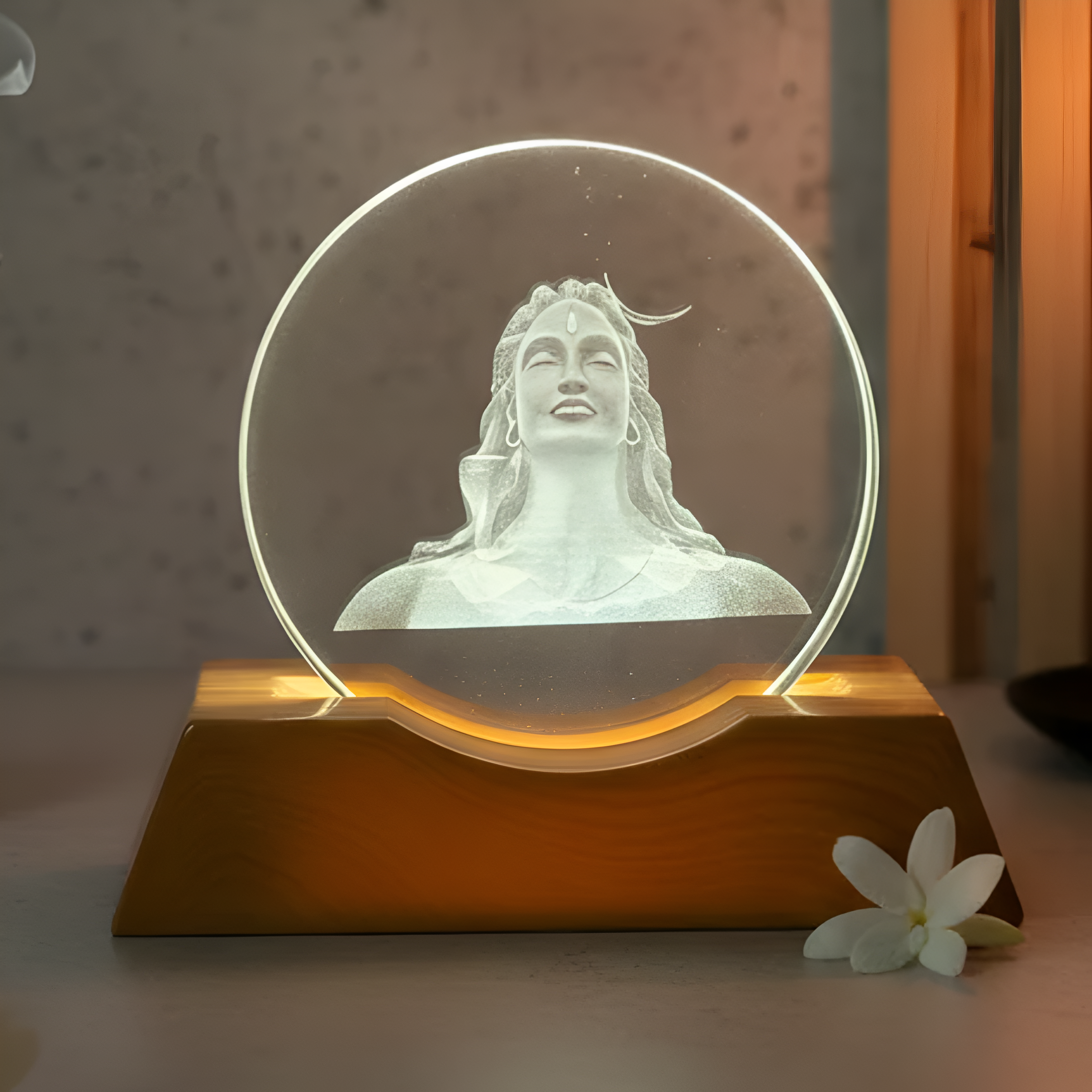 Adiyogi LED Ring Lamp With Wooden Base