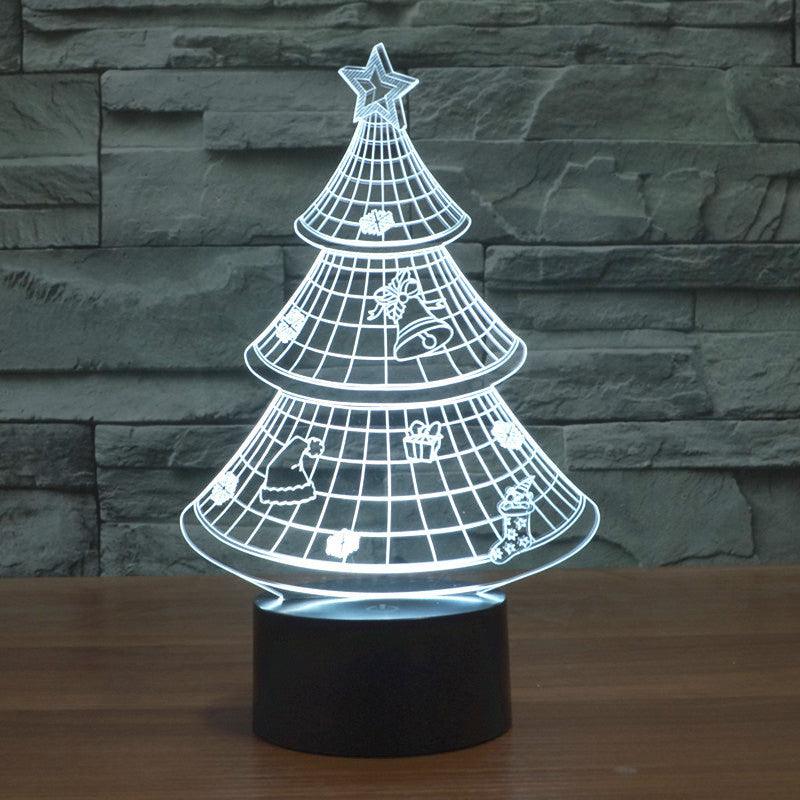 Christmas Tree 3D Lamp with Multicolor LED and Black Base-3D Optical Lamp