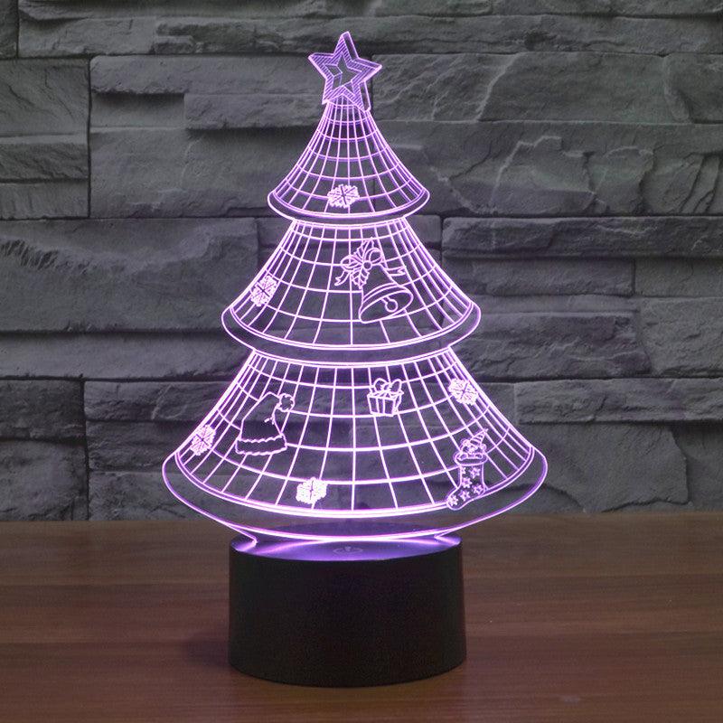 Christmas Tree 3D Lamp with Multicolor LED and Black Base-3D Optical Lamp