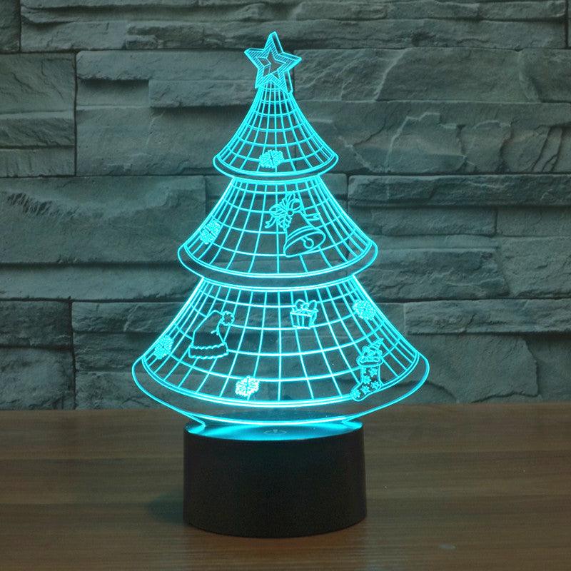 Christmas Tree 3D Lamp with Multicolor LED and Black Base-3D Optical Lamp