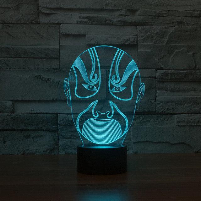 Traditional Chinese Peking Mask 3D Optical Illusion Lamp - 3D Optical Lamp