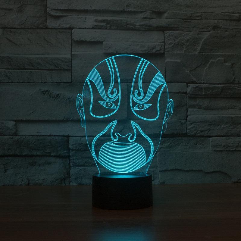 Traditional Chinese Peking Mask 3D Optical Illusion Lamp - 3D Optical Lamp