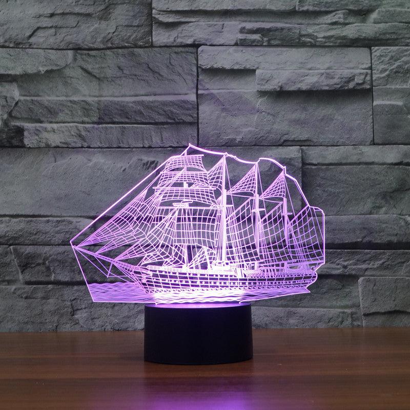 Pioneer Sailboat 3D LED Lamp with Black Acrylic Base Display-3D Optical Lamp