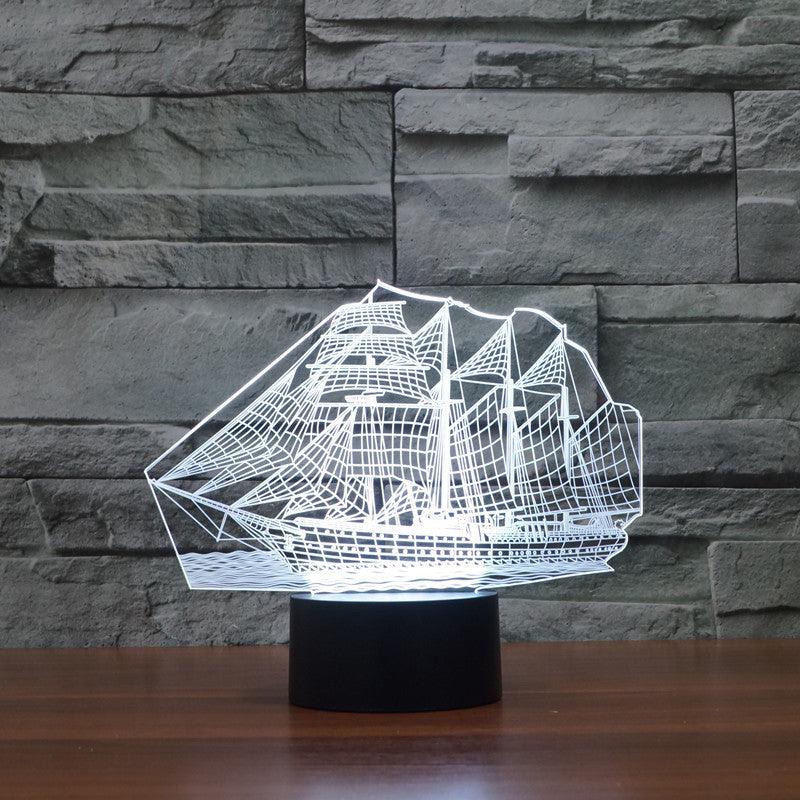 Classic Pioneer Sailboat 3D Optical Illusion Lamp - 3D Optical Lamp