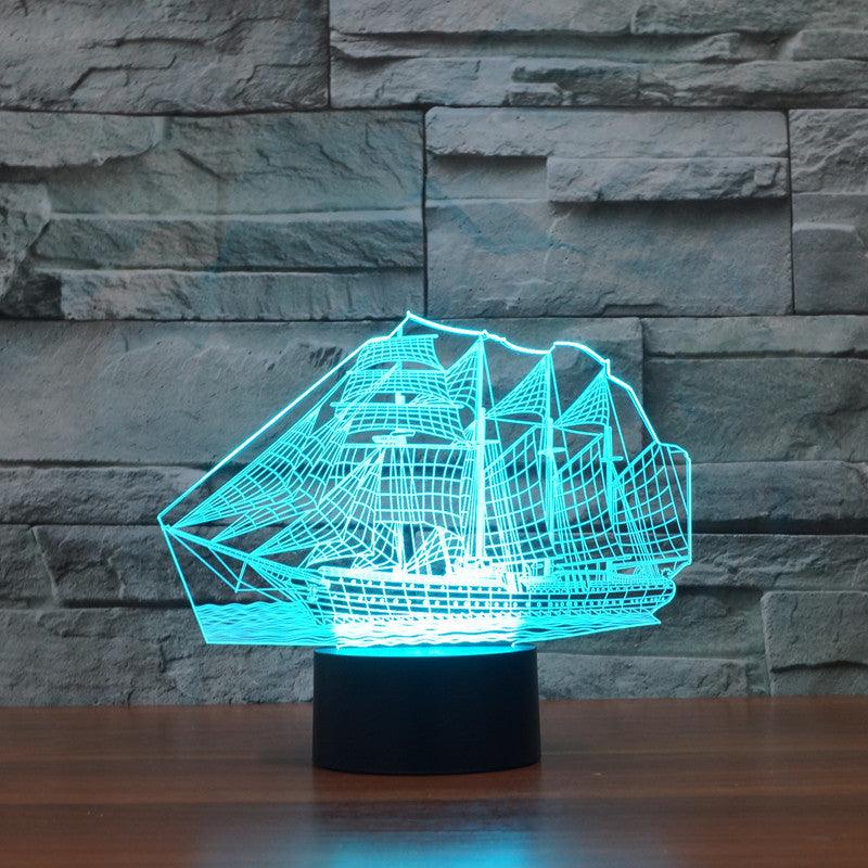 Pioneer Sailboat 3D LED Lamp with Black Acrylic Base Display-3D Optical Lamp