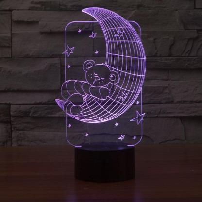 Adorable Sleeping Bear On The Moon 3D Optical Illusion Lamp - 3D Optical Lamp