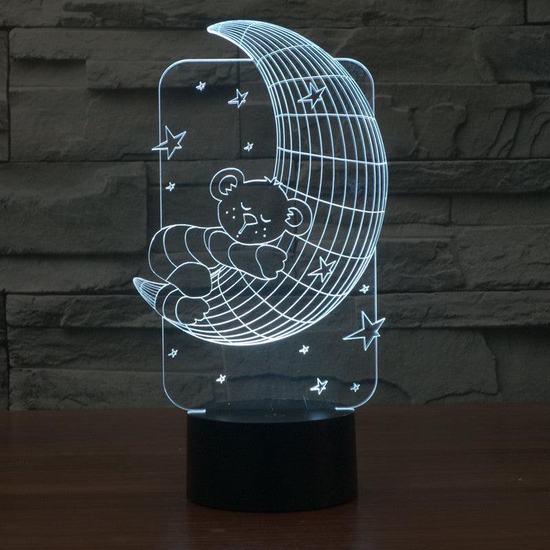 Adorable Sleeping Bear On The Moon 3D Optical Illusion Lamp - 3D Optical Lamp