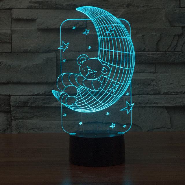Adorable Sleeping Bear On The Moon 3D Optical Illusion Lamp - 3D Optical Lamp