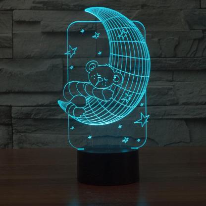 Adorable Sleeping Bear On The Moon 3D Optical Illusion Lamp - 3D Optical Lamp