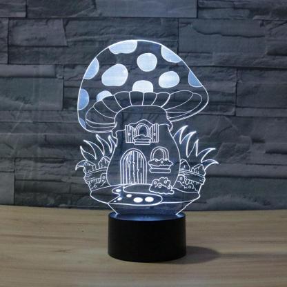 Adorable Mushroom Home 3D Optical Illusion Lamp - 3D Optical Lamp