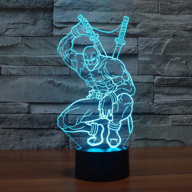 Marvel Inspired Deadpool Squatting 3D Optical Illusion Lamp - 3D Optical Lamp