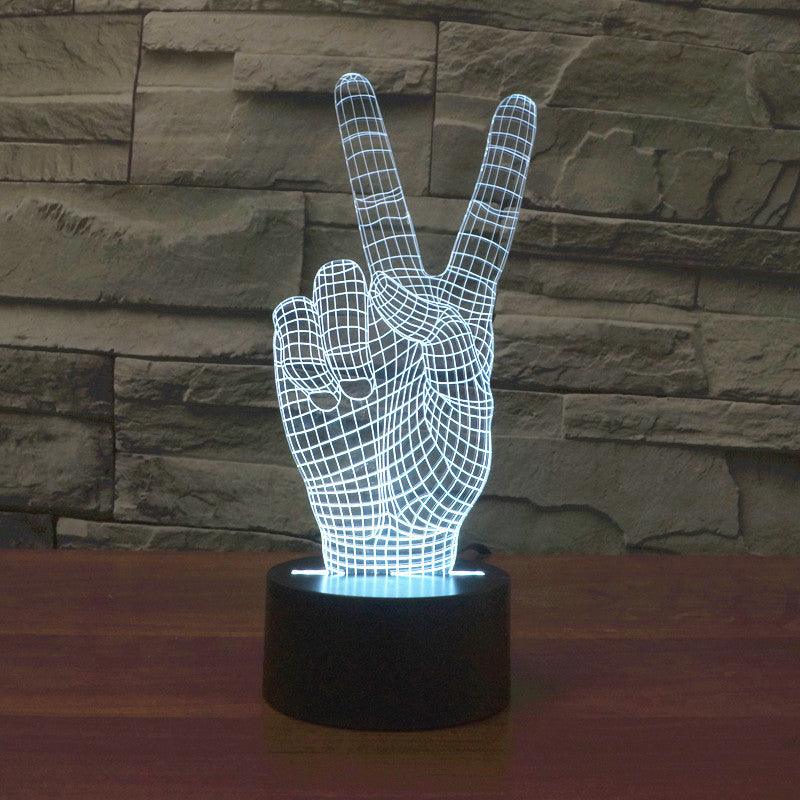 Peace Gesture 3D Lamp with Multicolor LED and Acrylic Base-3D Optical Lamp