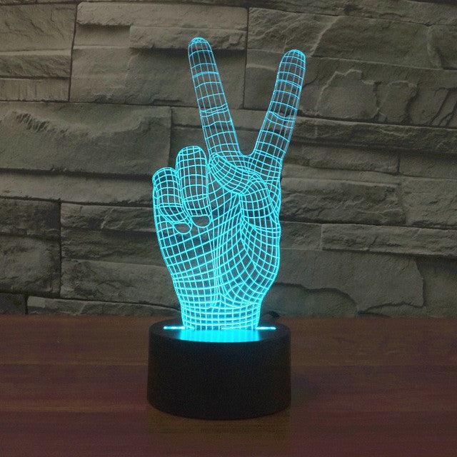 Peace Gesture 3D Lamp with Multicolor LED and Acrylic Base-3D Optical Lamp